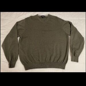 Garret Scott Sweater Mens XXL Olive Green V-Neck Knit Pullover 100% Merino Wool